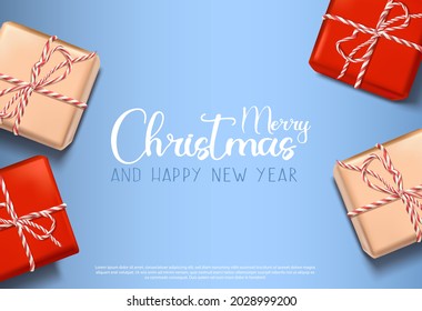 Vector 3d realistic Christmas background with gift boxes.