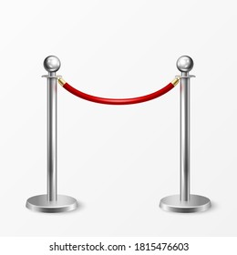 Vector 3d Alambre cromado realista para el cierre de la alfombra roja aislado en fondo blanco. Red Barrier Rope. Polo de plata. Vista frontal. Lujo, concepto VIP. Equipo para eventos