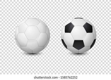 Vector 3d Realistic Classic White and Black Blank Soccer Ball or Football Ball Icon Set Closeup Isolated on Transparent Background. Design Template, Mockup. Front View