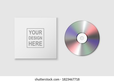 Vector 3d Realistic Closed CD, DVD with Paper Cover Box Set Closeup Isolated on White Background. Design Template for Mockup. CD Packaging Copy Space. Top View