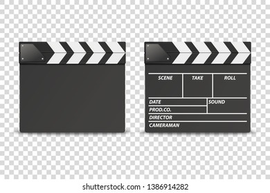 Vector 3d Realistic Closed Movie Film Clap Board Icon Set Closeup Isolated on Transparent Background. Design Template of Clapperboard, Slapstick, Filmmaking Device. Front View