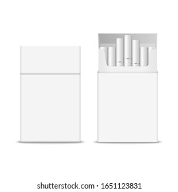 Vector 3d Realistic Closed and Opened Clear Blank Empty with Cigarettes Pack Box Icon Set Closeup Isolated on White Background. Design Template. Smoke Problem Concept,Tobacco, Cigarette Mockup