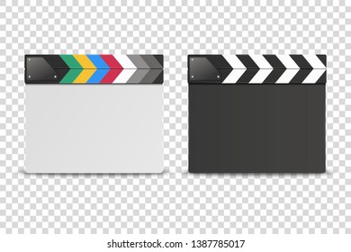Vector 3d Realistic Closed White and Black Blank Movie Film Clap Board Icon Set 
