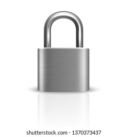 Vector 3d Realistic ClosedMetal Silver Chrome Padlock Icon Closeup Isolated on White Background. Design Template of Gold Lock for Protection Privacy, Web and Mobile Apps, Logo