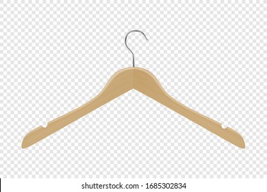 Vector 3d Realistic Clothes Coat Wooden Textured Hanger Icon Closeup Isolated. Design Template, Clipart or Mockup for Graphics, Advertising etc. Front or Top View