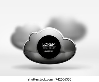 Vector 3d realistic clouds in grey space, digital technology background