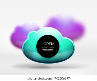 Vector 3d realistic clouds in grey space, digital technology background