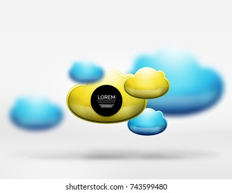 Vector 3d realistic clouds in grey space, digital technology background