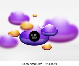 Vector 3d realistic clouds in grey space, digital technology background