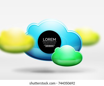 Vector 3d realistic clouds in grey space, digital technology background