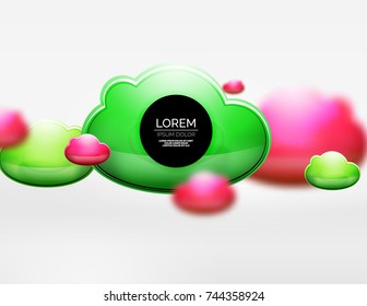 Vector 3d realistic clouds in grey space, digital technology background