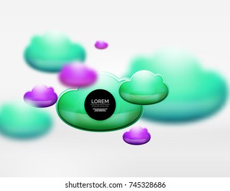 Vector 3d realistic clouds in grey space, digital technology background