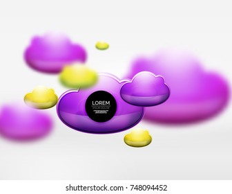 Vector 3d realistic clouds in grey space, digital technology background