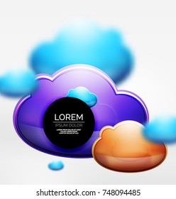 Vector 3d realistic clouds in grey space, digital technology background
