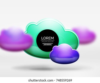 Vector 3d realistic clouds in grey space, digital technology background