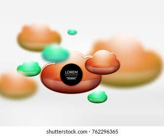 Vector 3d realistic clouds in grey space, digital technology background