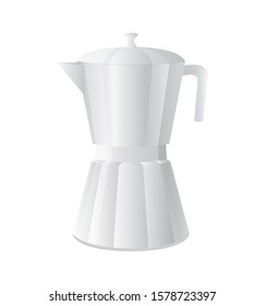 Vector 3d realistic coffee pot, pitcher of hot drink. White mug, kettle for coffee house, restaurant, teahouse