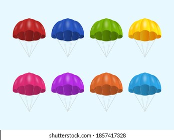 Vector 3d Realistic Colored Parachute Icon Set Isolated. Design Template for Delivery Services, Post, E-Commerce, Sport Concept, Web Banner, mockup. Front View