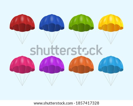 Vector 3d Realistic Colored Parachute Icon Set Isolated. Design Template for Delivery Services, Post, E-Commerce, Sport Concept, Web Banner, mockup. Front View