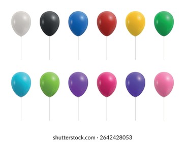 Conjunto De Ícones De Balão Colorido Realista 3d De Vetor, Isolado. Balões lustrosos realistas em vermelho azul amarelo rosa verde para a festa, celebração, projeto de aniversário. Elementos de Clipart de Balão, Ícones para Evento