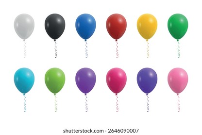 Conjunto De Ícones De Balão Colorido Realista 3d De Vetor, Isolado. Balões lustrosos realistas em vermelho azul amarelo rosa verde para a festa, celebração, projeto de aniversário. Elementos de Clipart de Balão, Ícones para Evento