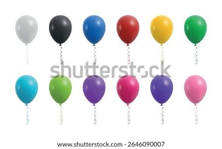 Vector 3d Realistic Colorful Balloon Icon Set, Isolated. Realistic Glossy Balloons in Red Blue Yellow Pink Green for Party, Celebration, Birthday Design. Balloon Clipart Elements, Icons for Event