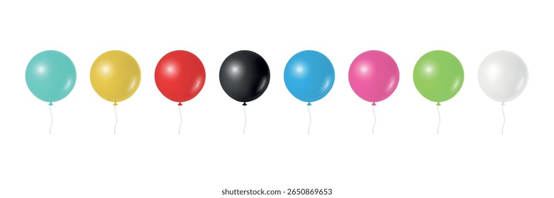 Vector 3d Realistic Colorful Balloons. Realistic Party Balloons, Isolated. Colorful Birthday Balloons Set. Helium Balloon for Celebration, Festive Decor, Event Design. Vector Illustration
