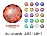 Vector 3d Realistic Colorful Gemstone Icons Set. Multicolored Diamond, Crystal, Rhinestones Closeup Isolated on White Background. Jewerly Concept. Design Template of Gemstones, Gem Clipart