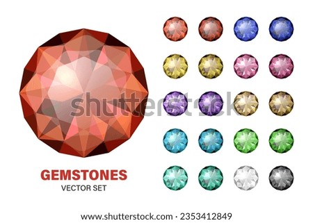 Vector 3d Realistic Colorful Gemstone Icons Set. Multicolored Diamond, Crystal, Rhinestones Closeup Isolated on White Background. Jewerly Concept. Design Template of Gemstones, Gem Clipart