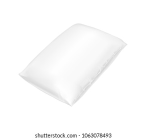 Vector 3d realistic comfortable square pillow. Template, mock up of white fluffy cushion for relaxation, sleep, nap, bedding, rest.