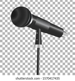 VECTOR 3D REALISTIC CONCERT MICROPHONE  ON TRANSPARENT BACKGROUND.CLOSE UP VIEW FROM SIDE