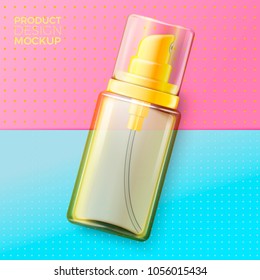 Vector 3d realistic cosmetic spray can on bright modern paper background with slight texture. Mock-up for product package branding.
