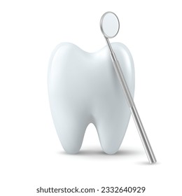 Espejo de inspección dental realista Vector 3d para dientes con icono dental cerrado aislado en fondo blanco. Herramienta Médica Dentista. Plantilla de diseño, Clipart. Concepto de salud dental