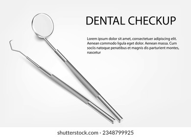 Espejo de inspección dental realista del vector 3d para el icono de los dientes cerrado aislado en fondo blanco. Herramienta Médica Dentista. Plantilla de diseño, Clipart.