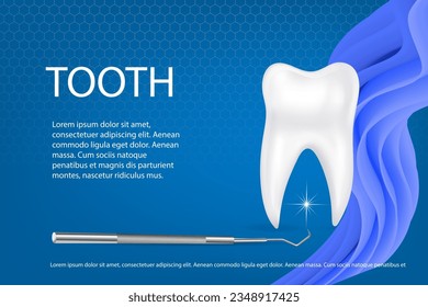 Vector 3d Realistic Dental Inspection Mirror for Teeth with Tooth Icon Closeup Isolated on White Background.