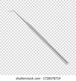 Vector 3d Realistic Dental Probe for Teeth Icon Closeup Isolated on Transparent Background. Medical Dentist Tool. Design Template, Clipart