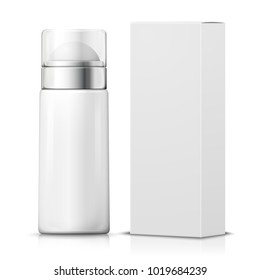 Vector 3d realistic deodorant with paper box. Mock-up for product package branding.