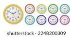 Vector 3d Realistic Different Colors Round Wall Office Clock Set, Design Template Isolated. White Dial, Mock-up of Wall Clock for Branding, Advertise Isolated. Clock Face Design