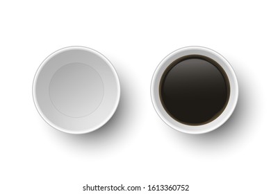 Vector 3d Realistic Disposable Opened Paper, Plastic Coffee, Tea Cup for Drinks Icon Set Closeup Isolated on White Background. Design Template, Mockup. Top View