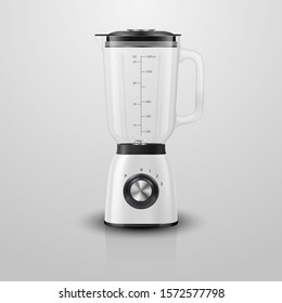 Vector 3d Realistic Electric White Juicer Blender Appliance with Glass Container Icon Closeup Isolated on White Background. Design Template, Health Food and Drink Concept