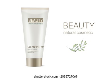 Vector 3d realistic empty plastic tube. Deep pore cleansing mask, hand cream, body gel, tonic. Cosmetic product for face care and skin care. Layout for brand promotion, advertising, packaging design