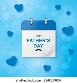 Vector 3d Realistic Fathers Day Greeting Card with Classic Simple Minimalistic Calendar. June 19th. Vector Banner with Calendar on Blue Background. Happy Fathers Day Holiday Concept, 2022, June 19