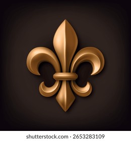 Vetor 3d Realista Fleur de Lis Illustration. Ícone Flor de Lis Dourado. Símbolo Realista de Fleur de Lis para Heráldica, Emblema Real, Design Medieval. Logo Fleur de Lis, Ornamento Clássico Francês