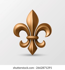 Vetor 3d Realista Fleur de Lis Illustration. Ícone Flor de Lis Dourado. Símbolo Realista de Fleur de Lis para Heráldica, Emblema Real, Design Medieval. Logo Fleur de Lis, Ornamento Clássico Francês