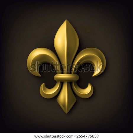 Vector 3d Realistic Fleur de Lis Illustration. Golden Fleur de Lis Icon. Realistic Fleur de Lis Symbol for Heraldry, Royal Emblem, Medieval Design. Fleur de Lis Logo, Classic French Ornament