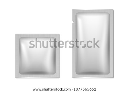 Vector 3d Realistic Foil Blank Packaging Icon Set Closeup Isolated on White. Coffee, Tea, Salt, Sugar, Spices, Wet Wipes Wrapper, Sachet. Design Template of Packing for Mockup. Top View