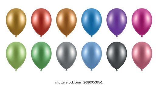 Vektor 3d realistische Folie Metall bunten Ballons. Realistische Parteiballons, isoliert. Farbenfrohe Geburtstagsballons. Heliumballon für Feier, festliche Dekoration, Event-Design