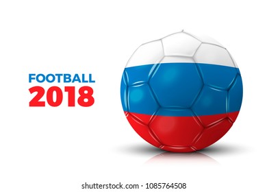 Vector 3d realistic football ball with russian flag, isolated on white background with place for your text.