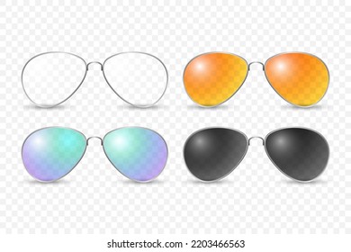 Vector 3d Realistic Frame Glasses Set Isolated, Transparent Sunglasses for Women and Men, Accessory. Optics, Lens, Vintage, Trendy Glasses. Front View