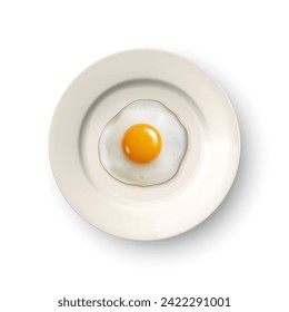 Vector 3d Realistic Fried Egg on a Dish Plate Closeup Isolated in Top View. Design Template of Scrambled Eggs, Fried Egg, Omelette. Delicious Breakfast, Food, Culinary Concept
